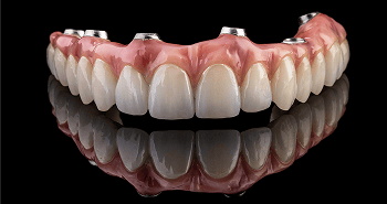 Close up of a dental implant on a black background.
