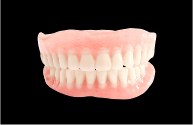 Close up of full dentures.