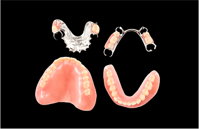 Close up of partial dentures.