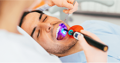Close up of a patient getting dental bonding.