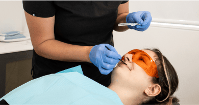 Mulgrave Dental Group patient getting prepped for Zoom teeth whitening.