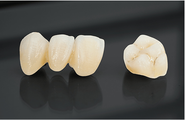 Close up of composite resin dental crowns.