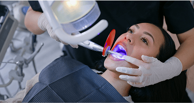 Close up of a patient getting dental fillings.
