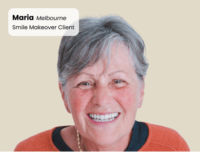 Mulgrave Dental Group smile makeover patient with a big smile, showing a full set of beautiful, natural looking teeth.