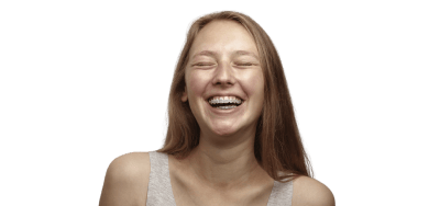 Laughing girl with braces.